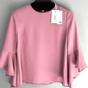 Ted Baker Juula Warerfall sleeve blouse in Dusty Pink.